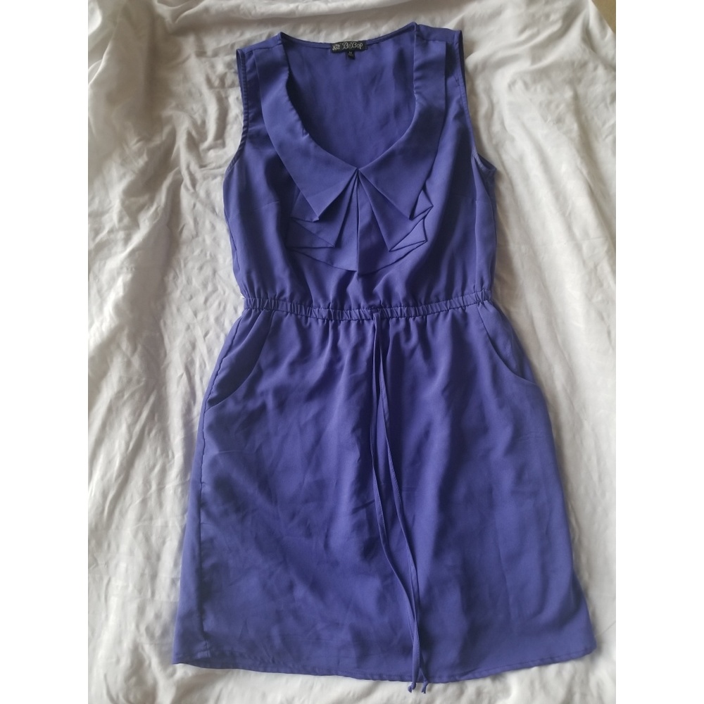 Periwinkle Tank Dress with Tie Waste & Ruffle Neck